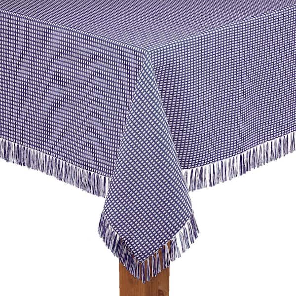 Lintex Homespun Fringed 52 in. x 52 in. Marine Checkered 100% Cotton Tablecloth