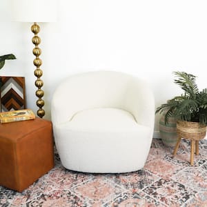 Reina White Boucle Fabric Modern Comfy Swivel Arm Chair