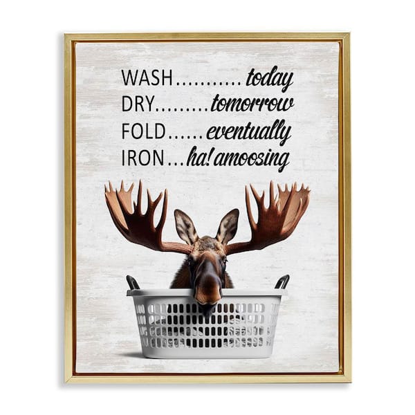 Stupell Industries Sassy Moose and Laundry by Lettered and Lined Gold Floater Frame Typography Graphic Art Print 31 in. x 25 in.