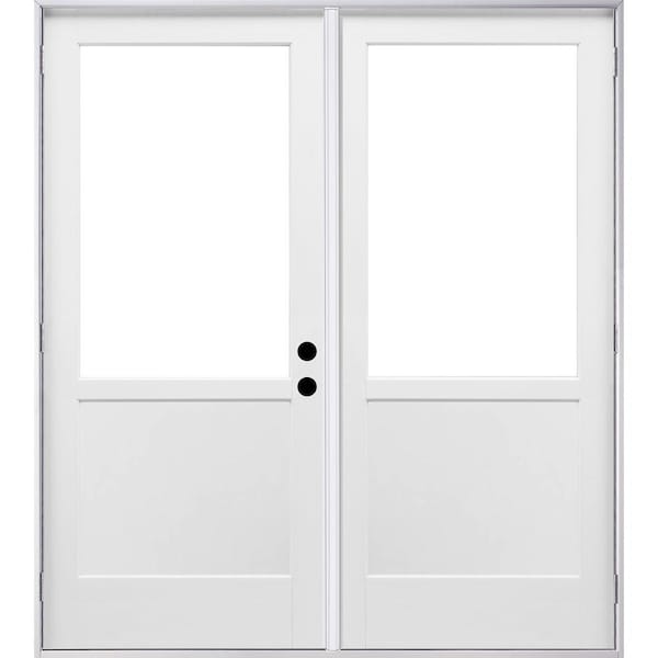 MP Doors 72 in. x 80 in. Left-Hand Outswing 2/3 Lite Low-E Glass White Finished Fiberglass Double Prehung Patio Door