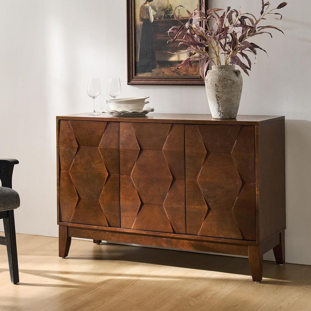 Germaine Walnut Wood Modern 45 in. W 3-Door Buffet with Adjustable Shelves