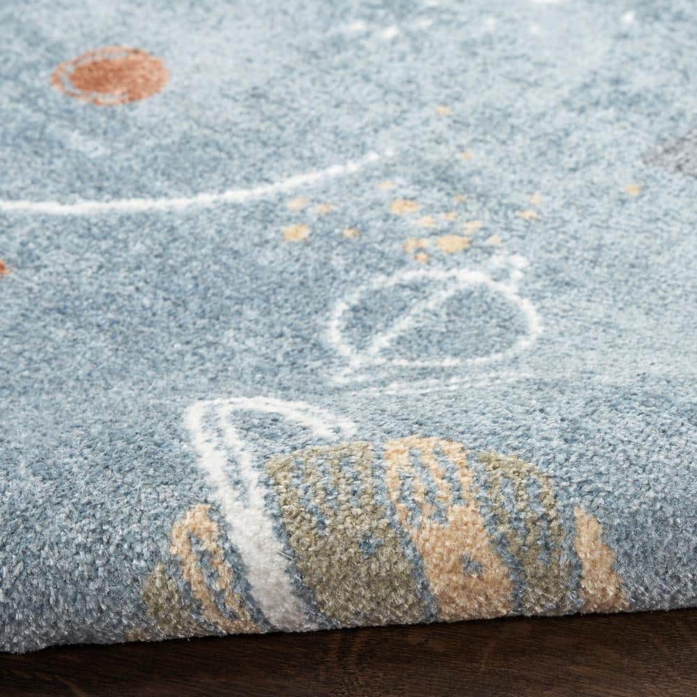 Astra Blue Multicolor Space Theme Kids Washable Rug 4' x 6'