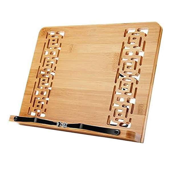 Bamboo Finish XXL Cookbook Reading Stand with Adjustable Height Foldable Tray and Page Clip for Home Office