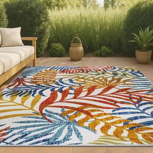 Tropics Palm Leaves Cream/Orange Indoor/Outdoor 5 ft. x 8 ft. Area Rug