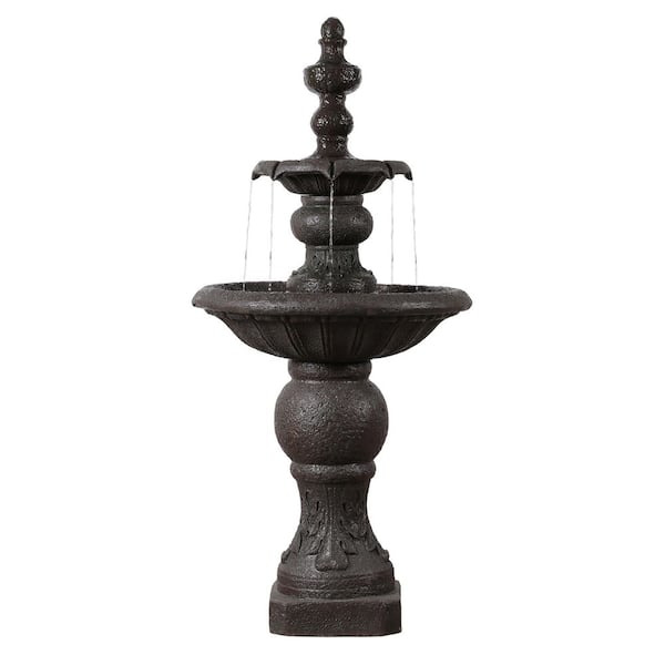 Teamson Home 53 in. Outdoor 2-Tiered Fountain with Adjustable Flow and Electric Pump in Dark Gray