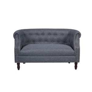 Huton 53.5 in. Dark Grey Button Tufted Linen 2-Seater Loveseat with Nailheads