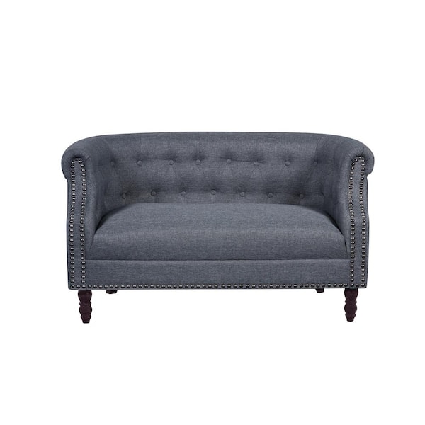 Unbranded Huton 53.5 in. Dark Grey Button Tufted Linen 2-Seater Loveseat with Nailheads