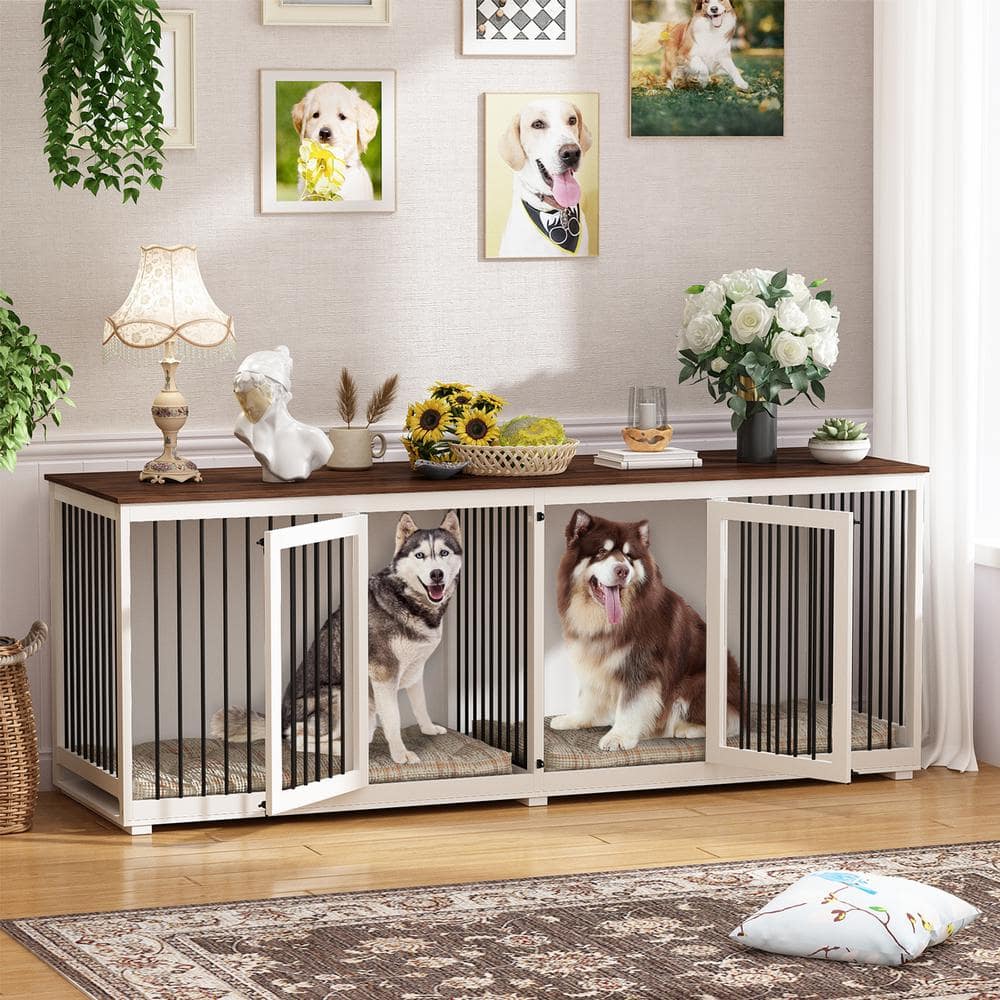 FUFU&GAGA 94.5 Extra Lain.rge Dog Crate House for 2 Dogs, Wooden Heavy-Duty Dog Crate Kennel Cage with Divider for XXL Large Dogs