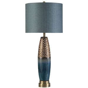 37 in. Blue, Copper Table Lamp with Bedford Styrene Shade