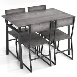5-Piece Grey Wood Top Dining Table Set Industrial Rectangular Kitchen Table with 4-Chairs