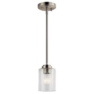 Winslow 1-Light Brushed Nickel Contemporary Kitchen Mini Pendant Hanging Light with Clear Seeded Glass
