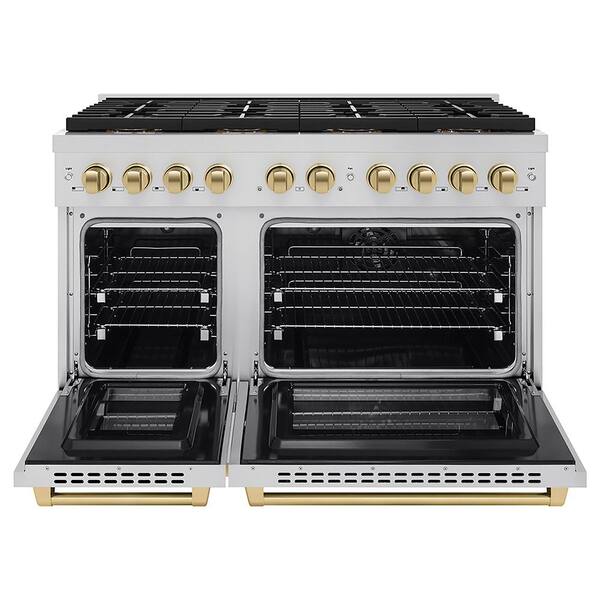 Autograph 48 in. 6.7 cu. ft. Paramount Dual Fuel Range with 8 Burner DuoPro Cooktop in Stainless and Champagne Bronze