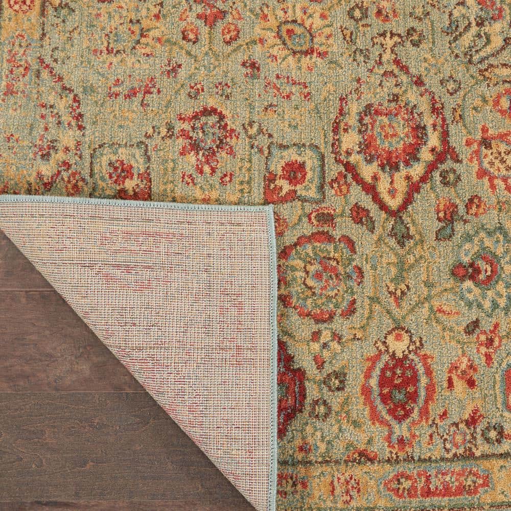 Light Green Wool and Viscose Handmade Rectangular Rug