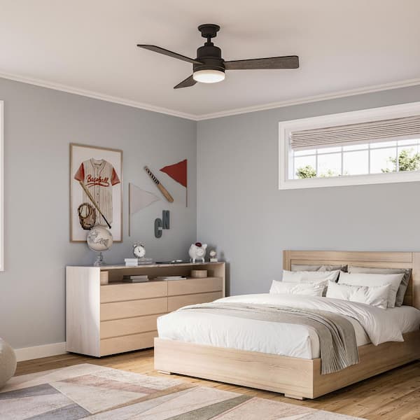 Trevina II 52 in. Indoor Integrated LED Standard Matte Black Modern Downrod Mount Ceiling Fan with Remote