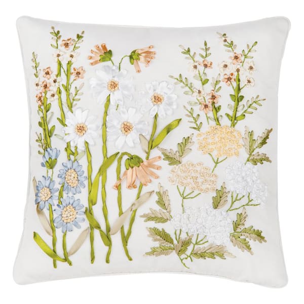 C&F HOME 16 in. x 16 in. Wildflower Hand Crafted Ribbon Art Pillow