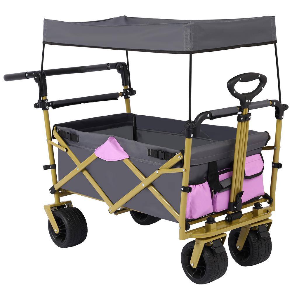 3.2 cu. ft. PE Fabric Bin Garden Cart, with Wheels and Rear Storage, Grey
