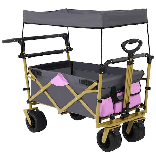 Unbranded 3.2 cu. ft. PE Fabric Bin Garden Cart, with Wheels and Rear Storage, Grey