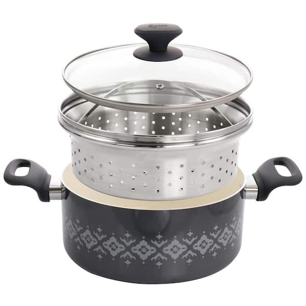 Spice by Tia Mowry - Healthy Nonstick Ceramic 3QT Charcoal Aluminum Dutch  Oven with Steamer 