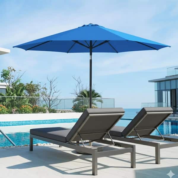 ToolCat 11 ft Round Solar LED Patio Market Umbrella,Crank Tilt,8  Ribs,UV-Resistant,Blue (Without base) HD6-UM-09