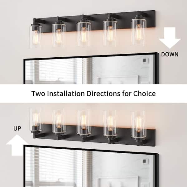 36.25 in. 5-Light Black Vanity Light with Clear Glass Shade