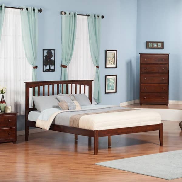AFI Mission Walnut Queen Platform Bed with Open Foot Board