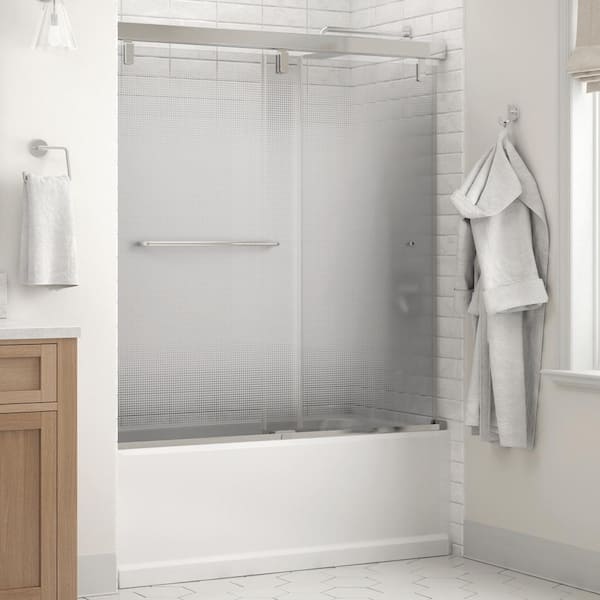 Delta Mod 60 in. x 59-1/4 in. Soft-Close Frameless Sliding Bathtub Door in Chrome with 1/4 in. (6mm) Droplet Glass