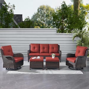 Carolina Gray 5-Piece Wicker Patio Conversation Set with Red Cushions