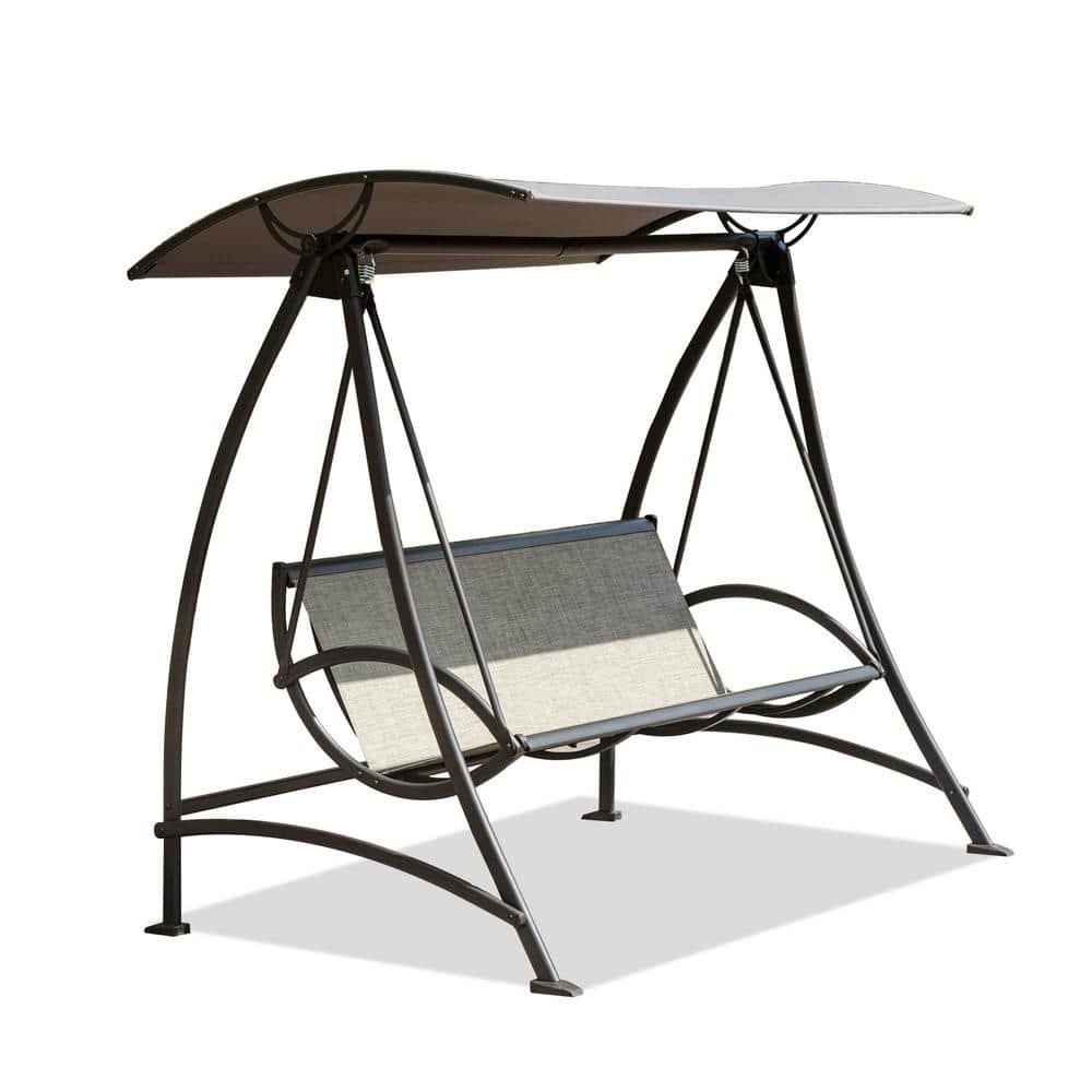 3-Person Metal Patio Swing With Adjustable Canopy and Durable Steel Frame f