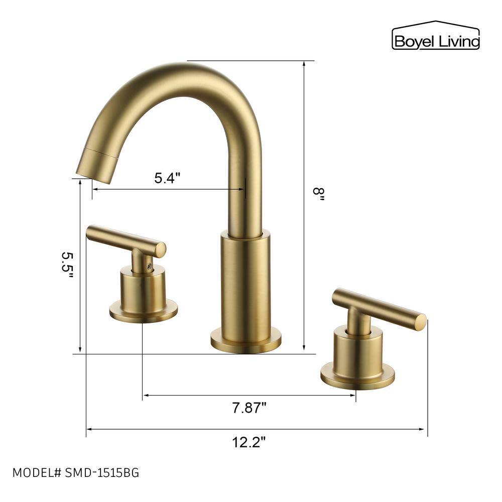Brushed Gold 8-Inch Widespread 2-Handle Bathroom Faucet