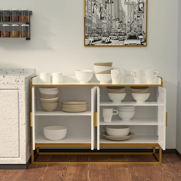 Tahanbath Black Heavy-Duty Metal Sideboard, 2 Shelves, Magnetic Doors Freestanding, for Home, Anti-Tip, Easy Assemble