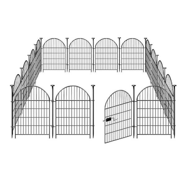 Arched Design 40 in. Rustproof Metal Garden Fence with Gate 12 Panels Animal Barrier for Yard Black Edging