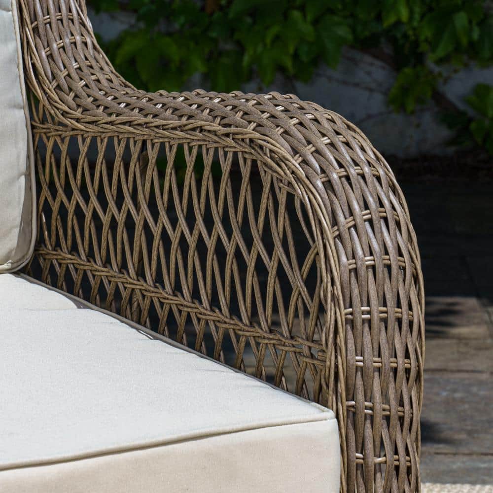 Sandstone Wicker Swivel Glider Armchair with Beige Cushions