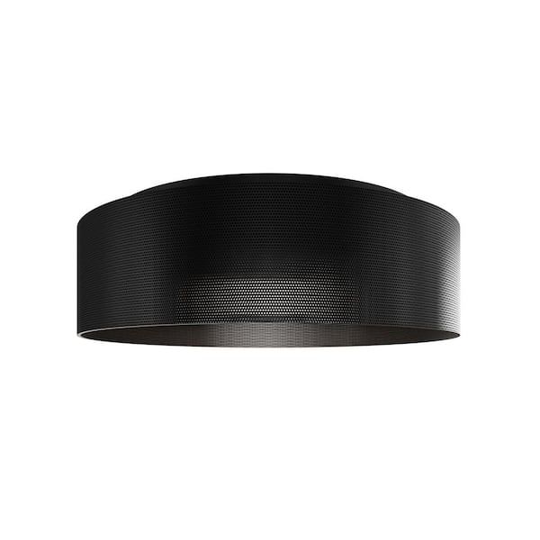 Grille 18 in. Black Flush Mount with Shade Integrated LED Selectable 4CCT 2700K-3000K-3500K-4000K