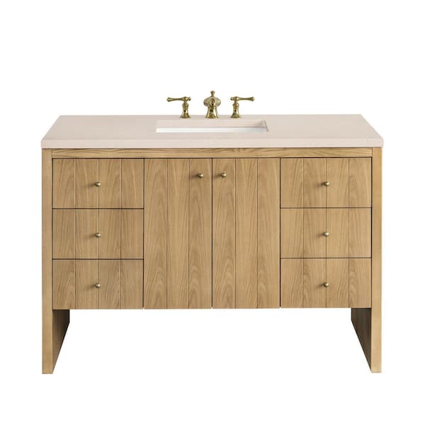 James Martin Vanities Hudson 48.0 in. W x 23.5 in. D x 34.2 in. H Bathroom Vanity in Light Oak with Eternal Marfil Quartz Top
