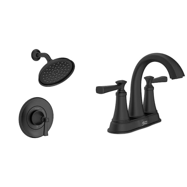 American Standard Rumson 4 in. Centerset Bathroom Faucet and Single-Handle 1-Spray Shower Faucet in Matte Black (Valve Included)