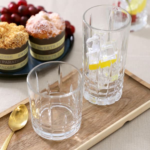 Calista 12 Piece Embossed Double Old Fashion and Tumbler Glassware Set