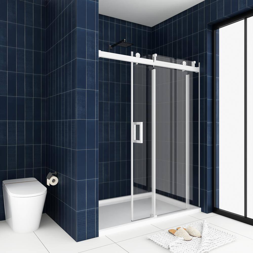 60'' W x 76'' H Brushed Nickel Frameless Sliding Shower Door with Clear Glass
