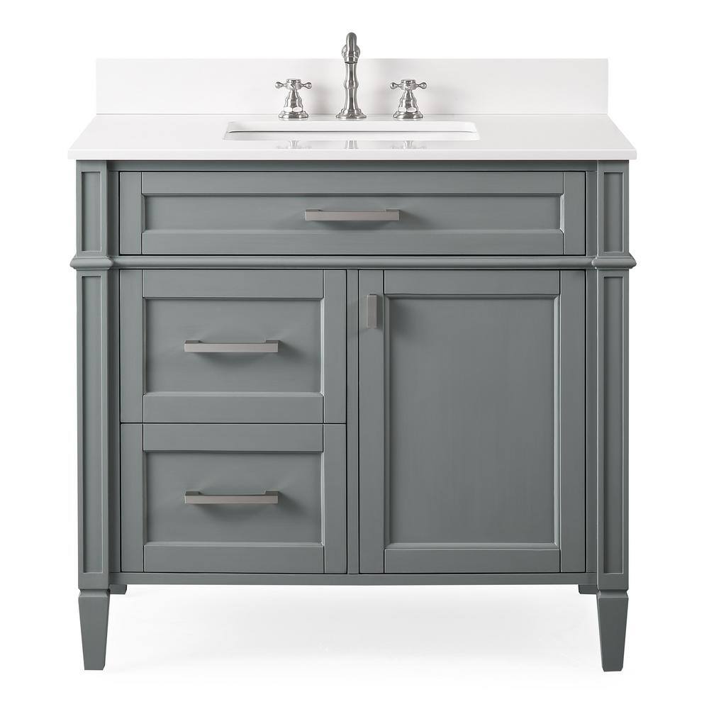 Durand 36 in. W x 22 in. D. x 35 in. H White Quartz Vanity Top in Gray with