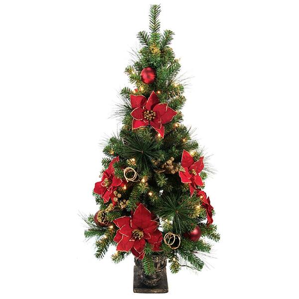 Home Accents Holiday 4 ft. Poinsettia Potted Artificial Christmas Tree with 50 Clear Lights