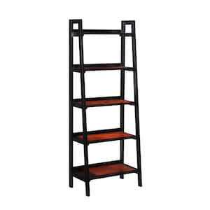 59.84 in. Black Cherry Wood 5-shelf Ladder Bookcase with Open Back