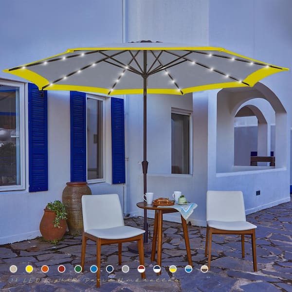 JEAREY 11 ft. LED Lights Steel Outdoor Market Solar Patio Umbrella in Gray and Yellow