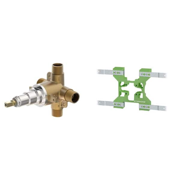 Temptrol Triple Outlet Diverter Valve with 4 Ports in Brass and Rapid Install Valve Mounting Bracket Combo