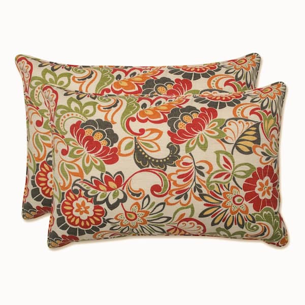 Pillow Perfect Floral Green Rectangular Outdoor Lumbar Throw Pillow 2-Pack