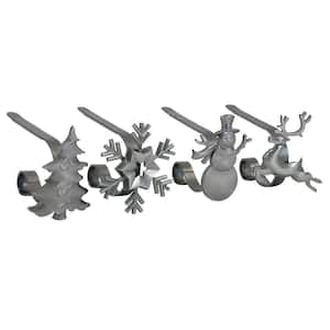 Original MantleClip 3 in. Pewter Stocking Holder 4-Pack with Assorted Holiday Icons