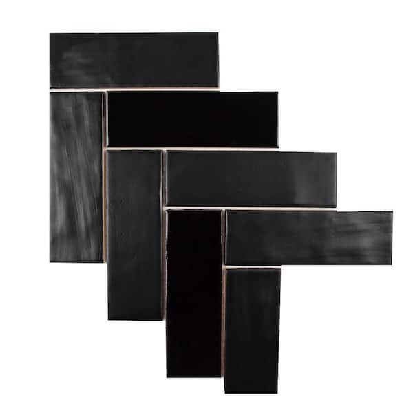 2 in. x 8 in. Herringbone Black 11.125 in. x 15.25 in. Matte Ceramic Mosaic Tile (8.25 sq. ft. /Case)