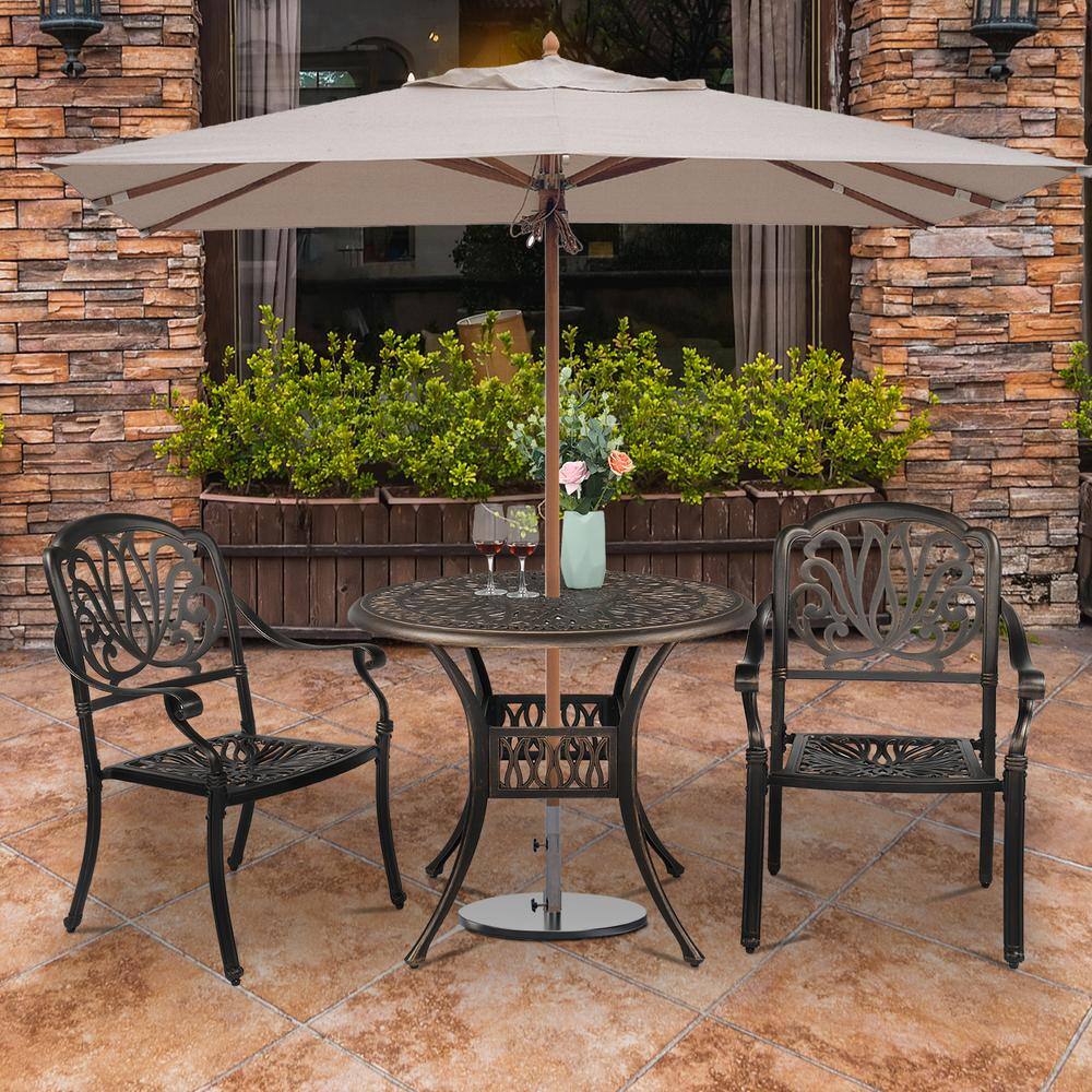 Bronze Round Cast Aluminum Outdoor Dining Table