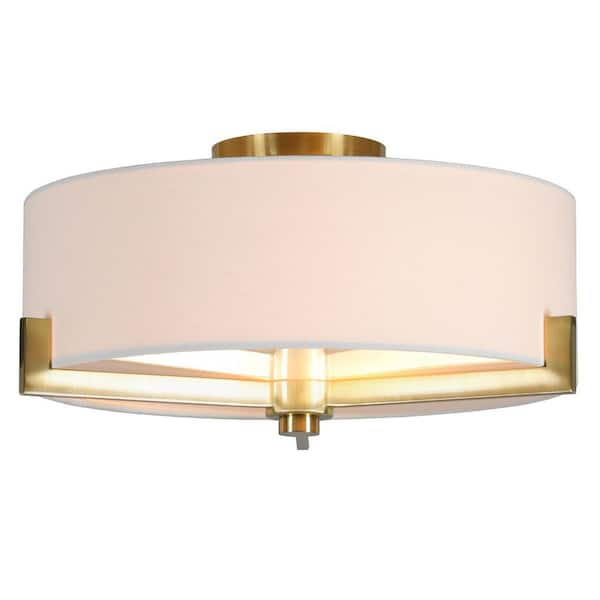 Meyer&Cross Hamlin 17.63 in. Brushed Brass Semi Flush Mount with Fabric Shade
