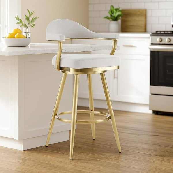 Justy 37 in. H Silver and Gold Low Back Metal Bar Stool with Polyester