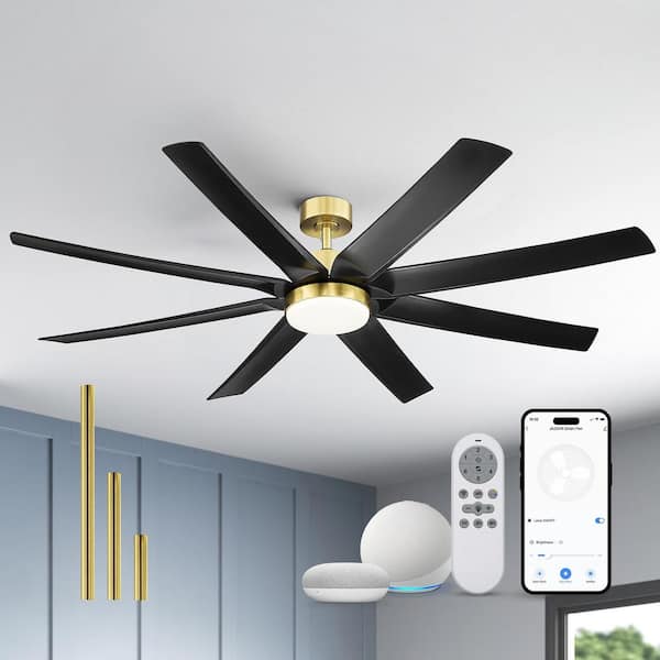 JAZAVA 70 in. Smart Indoor Black and Gold Low Profile Standard Ceiling Fan with Bright White Integrated LED