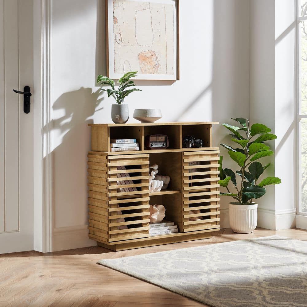 Natural Farmhouse 36.1 in. Rectangle Wooden Artificial Cabinet